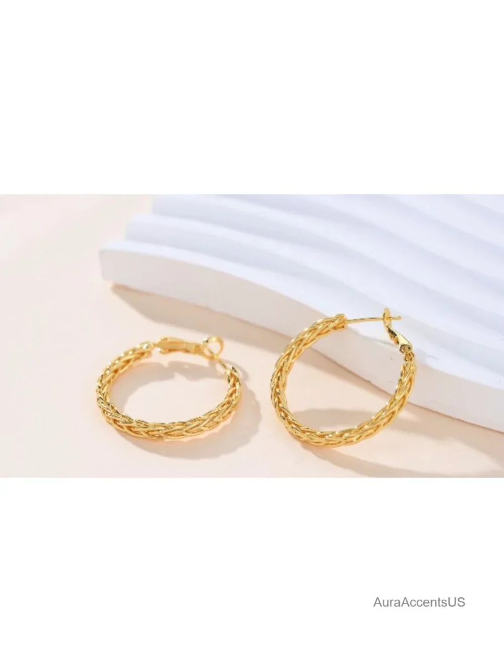 14K Gold Twisted Hoop Earrings for Women Fine Weave Hypoallergenic 30MM